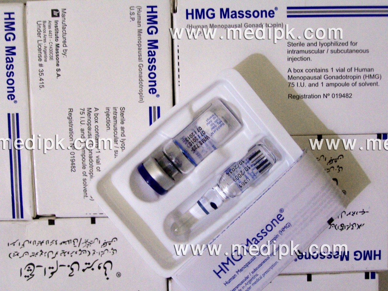 HMG Massone Injection Human Menopausal Gonadotropin (75 I.U FSH & 75 I.U LH) by instituto massone S.A / Kit