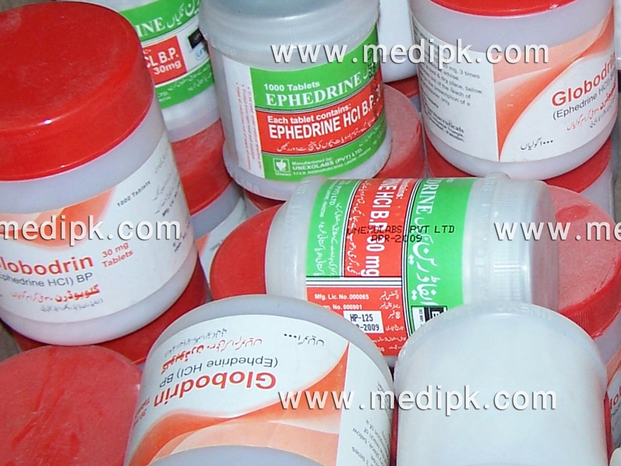Globodrin Ephedrine HCL B.P 30mg by Lahore Pakistan 1000 Tablets / Tub